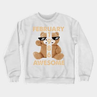 February 1986 Awesome Bear Cute Birthday Crewneck Sweatshirt